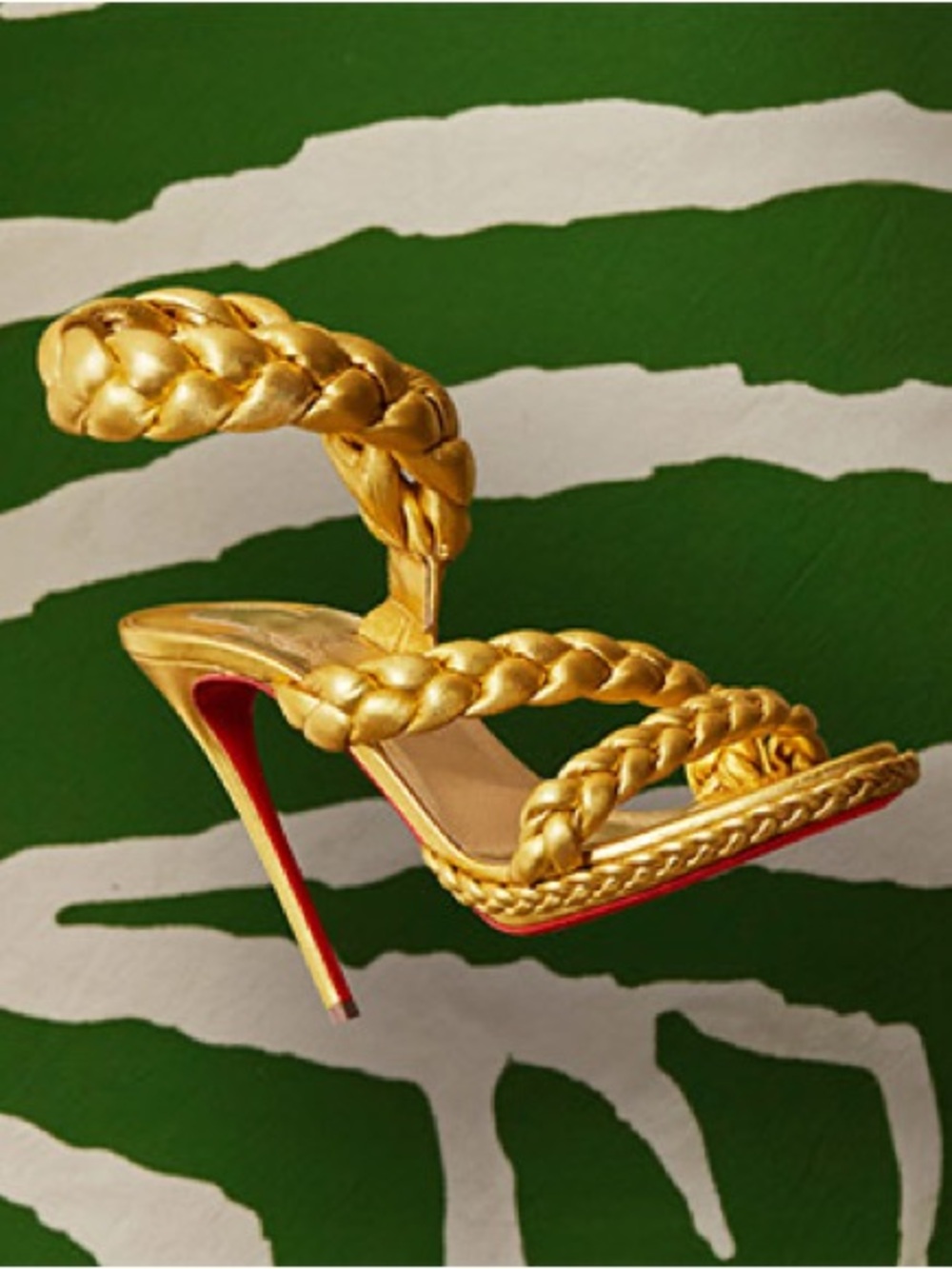 New Christian Louboutin Fatima 120 Gold Braided Leather Sandals 8.5 with box - Picture 8 of 8
